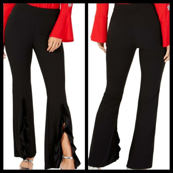 INC International Concepts Pants - INC Black Ruffled Wide Leg Pants Size 10, 12, 14